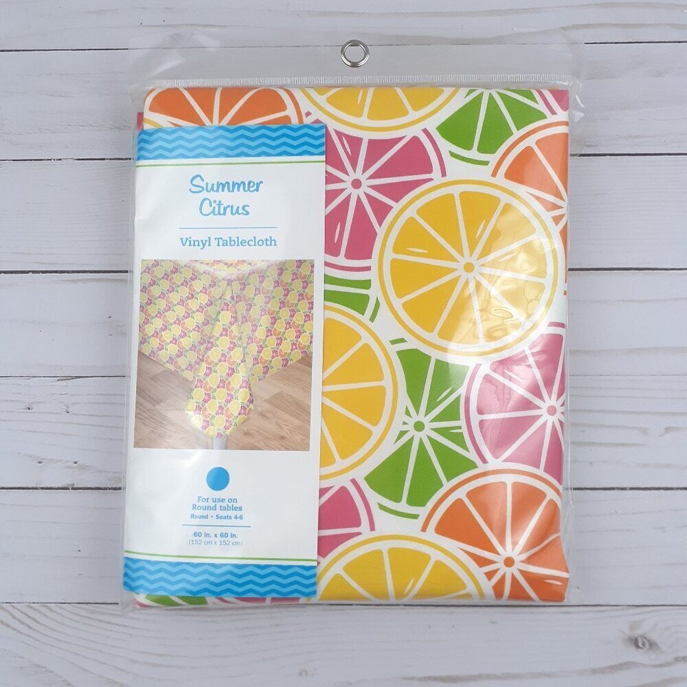 Vinyl Tablecloth Summer Citrus Fruit 60 Inch Round